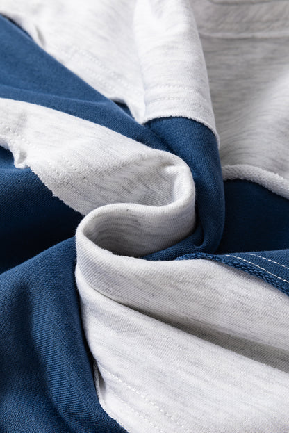 Segelblaues Sweatshirt mit Farbblock-Streifen und Patchwork-Rohnähten