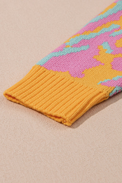 Leuchtend rosa Pullover mit geripptem Leopardenmuster in Übergröße