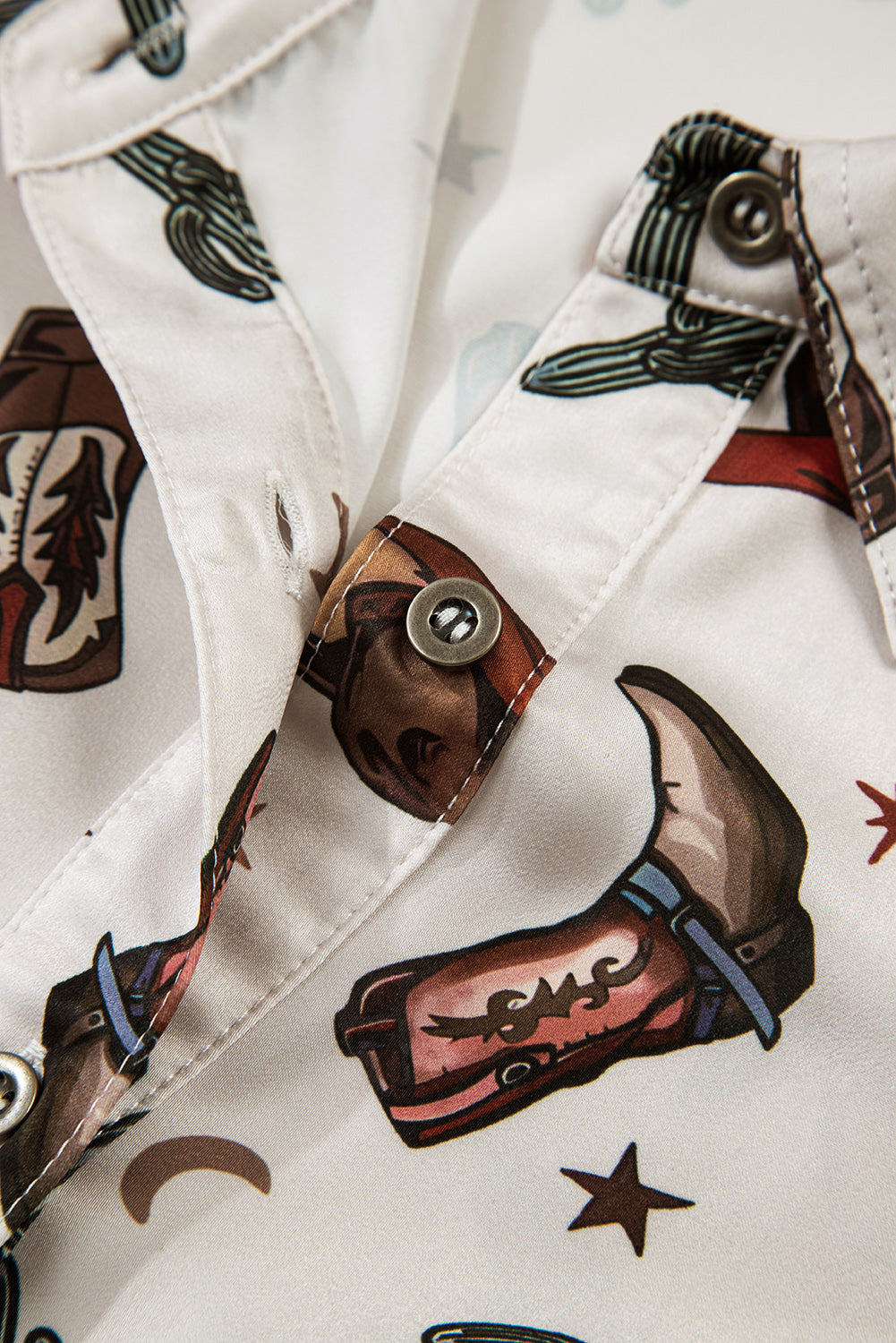 White Western Fashion Print Button Up Casual Shirt