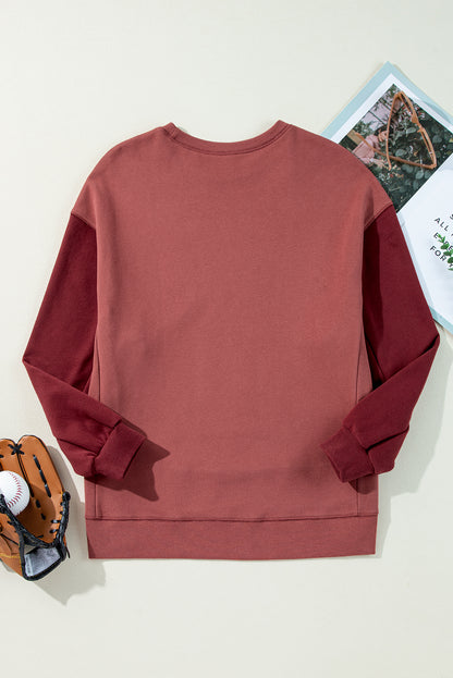 Mineralrotes zweifarbiges Patchwork-Pullover-Sweatshirt mit überschnittener Schulter