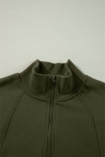 Jungle Green – Pullover mit Reißverschluss am Hals und überschnittenen Schultern