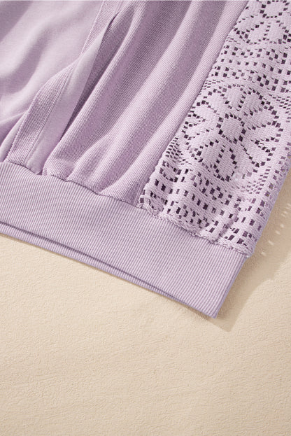 Sweatshirt mit geripptem Saum und sichtbaren Nähten im Orchid Petal-Strick-Häkelmuster