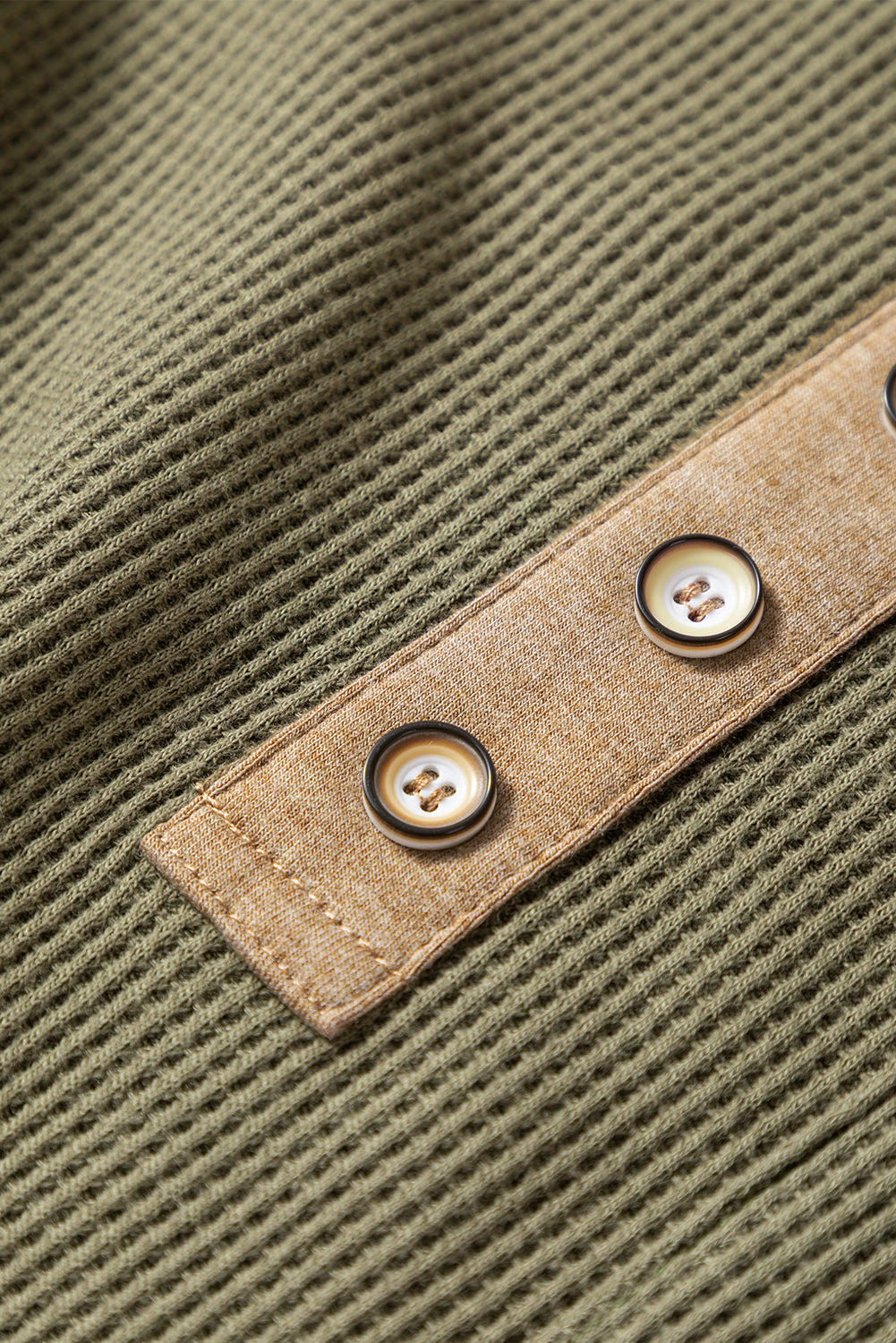 Vineyard Green Color Block Waffle Textured Tunic Henley Top with Slits