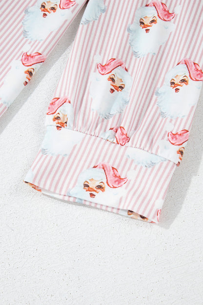 Rosa, locker geschnittenes, zweiteiliges Lounge-Set mit gestreiftem Weihnachtsmann-Print