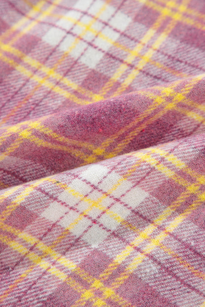 Rosa, langärmlige Hemdjacke mit Brusttasche und Karomuster