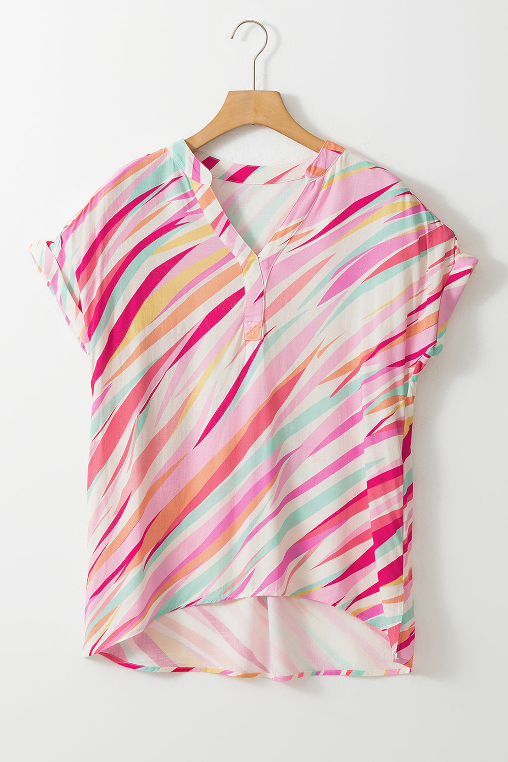Mehrfarbige Bluse mit abstraktem Print und kurzen Ärmeln