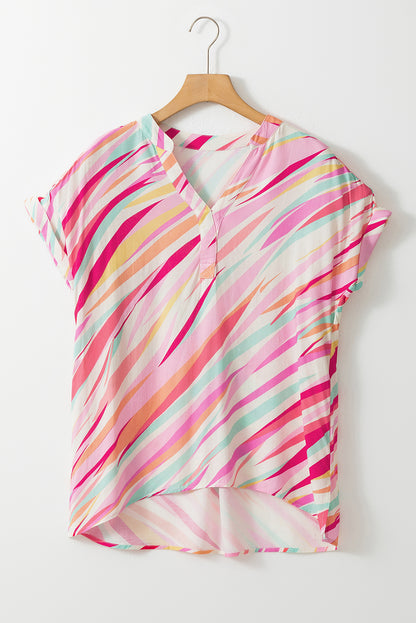 Mehrfarbige Bluse mit abstraktem Print und kurzen Ärmeln