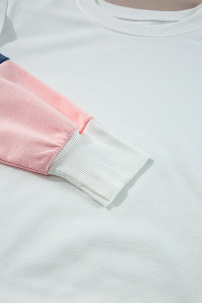 Weißes Langarm-Oberteil aus French Terry mit Farbblockdesign