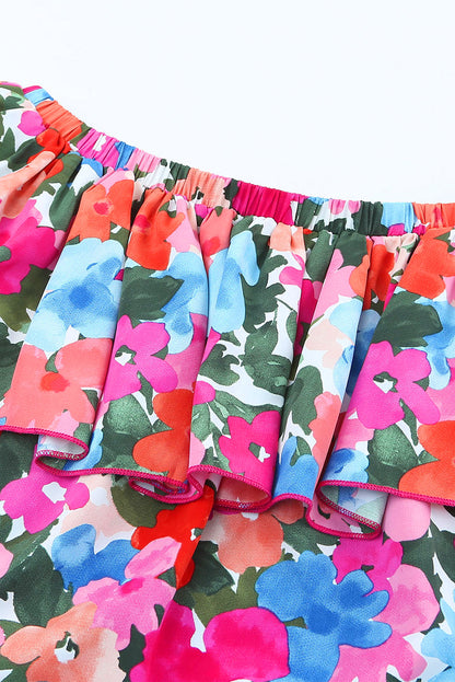 Schulterfreie Bluse mit Blumenmuster und Rüschen