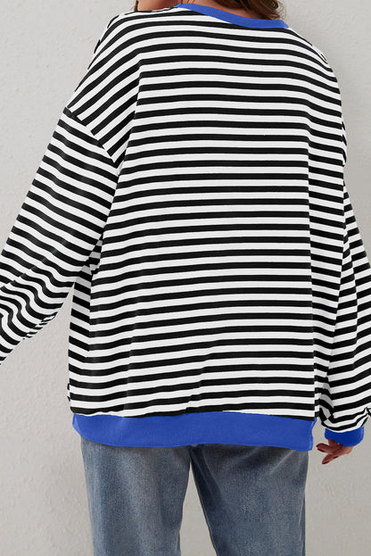 Oversize-Pullover mit Kontrastbesatz und schwarzen Streifen