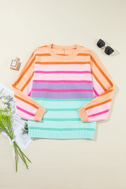 Mehrfarbiger, lässiger Pullover mit Farbverlauf und geripptem Rand
