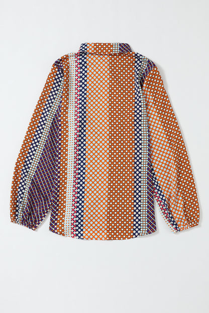 Braunes langärmliges Button-Down-Etuihemd mit Punktmuster