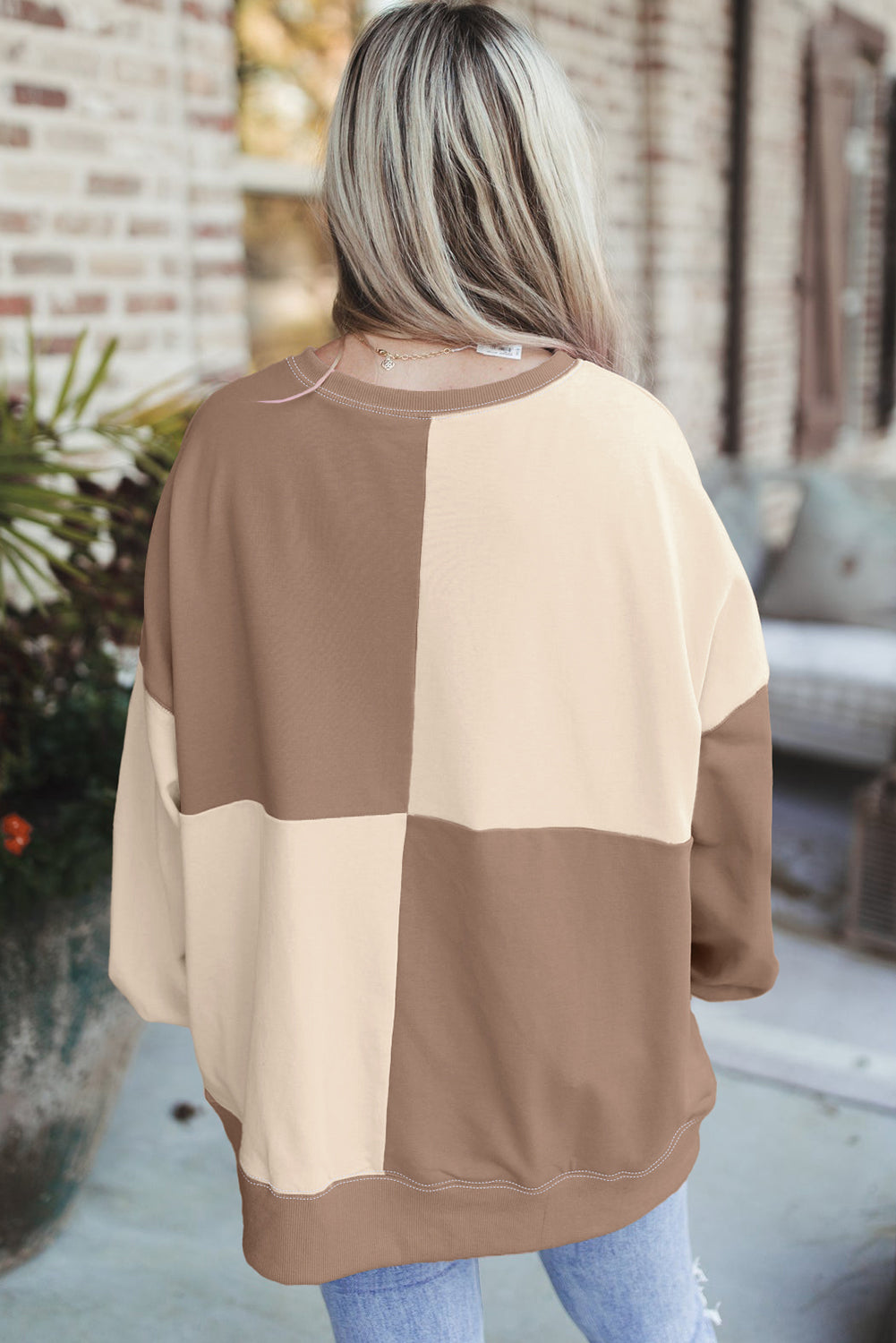 Parchment – Henley-Sweatshirt mit Farbblockdesign und hohem Bund in Übergröße