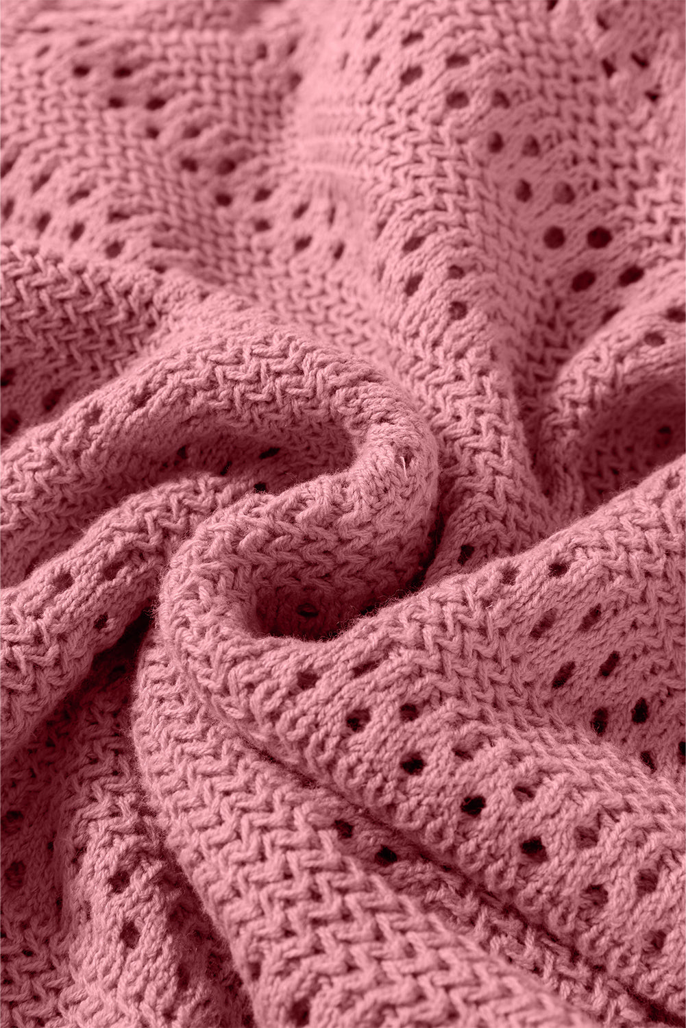 Pfirsichblüten-Pointelle-Strickpullover mit Raglanärmeln und Kapuze