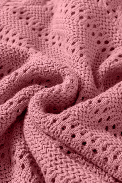 Pfirsichblüten-Pointelle-Strickpullover mit Raglanärmeln und Kapuze