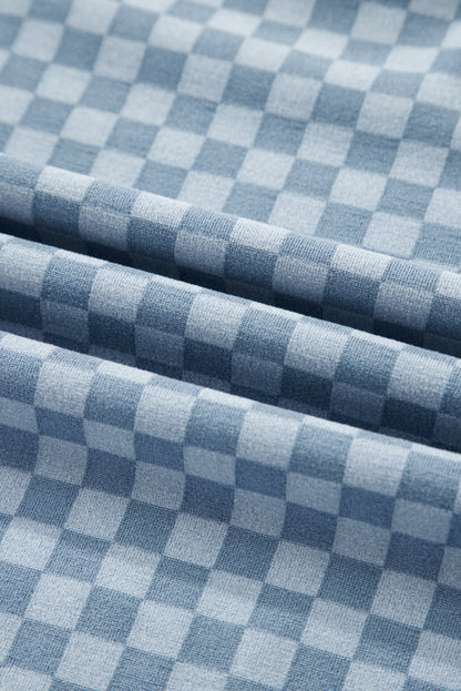 Sky Blue Checkerboard Long Sleeve Pullover and Shorts Set