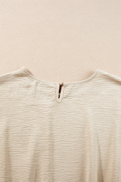 Beige Crinkled Elastic Hem Crop Tee and Wide Leg Pants Set