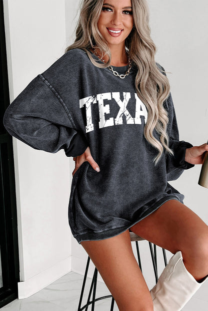 Graues Pullover-Sweatshirt mit Kordelzug und TEXAS-Grafik