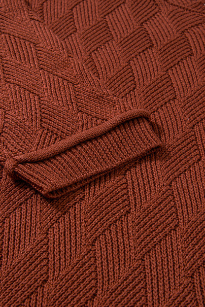 Gold Flame Einfarbig Strukturierter Lockerer Pullover mit Rundhalsausschnitt