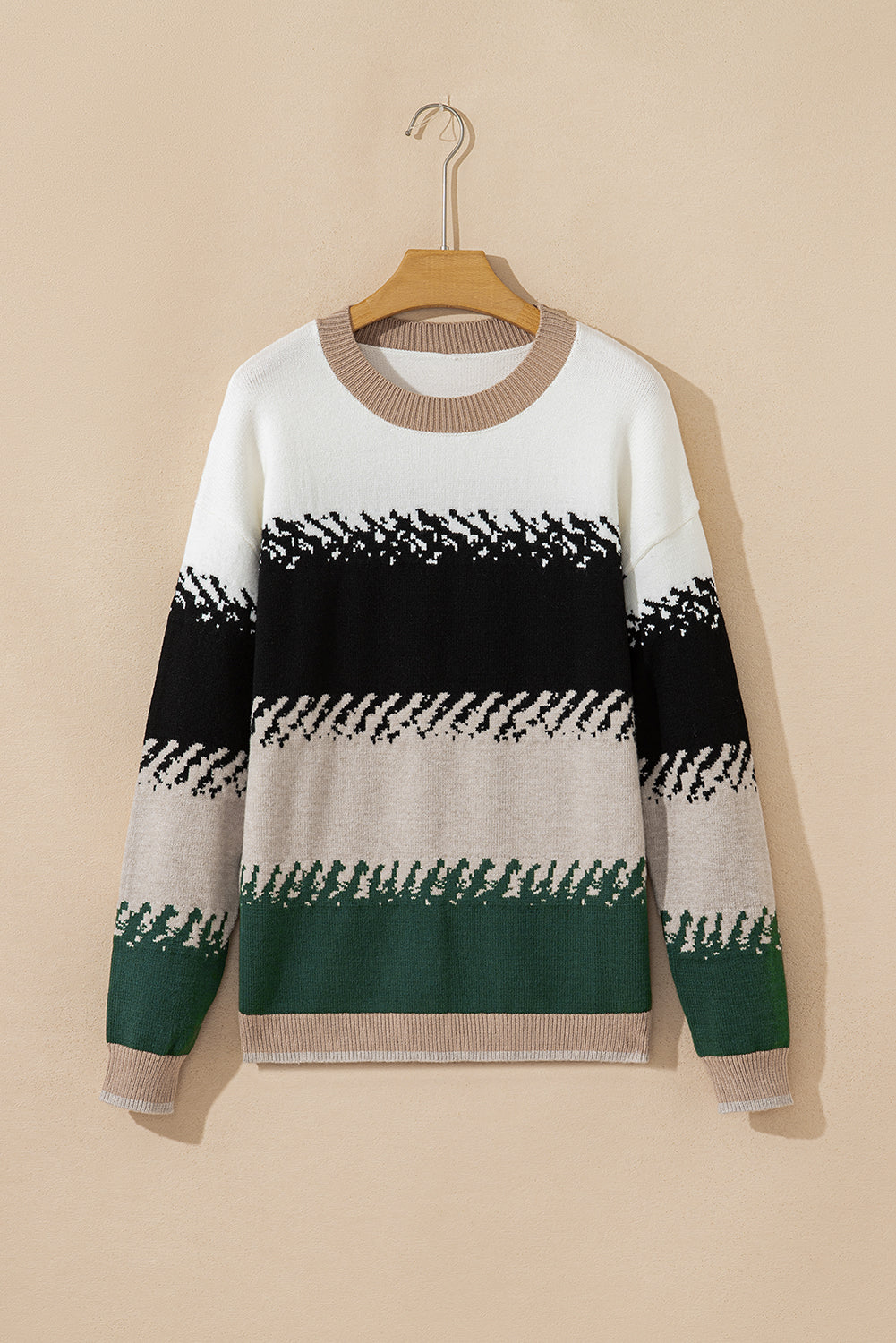 Black Stylish Color Block Pattern Drop Shoulder Sweater