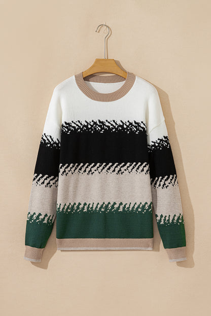Black Stylish Color Block Pattern Drop Shoulder Sweater