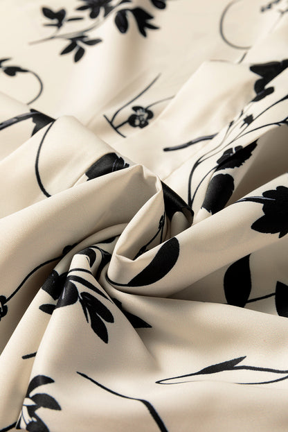 Khaki Botanical Floral Print Split Neck Long Sleeve Blouse