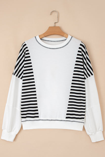 White Stripe Colorblock Patchwork Contrast Stitching Oversize Sweatshirt