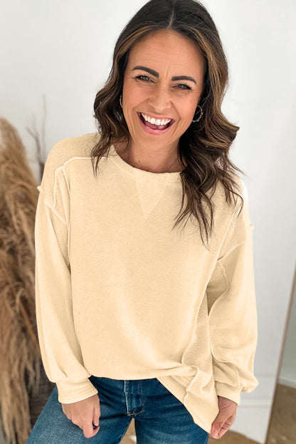 Beiges Pullover-Sweatshirt mit Rundhalsausschnitt