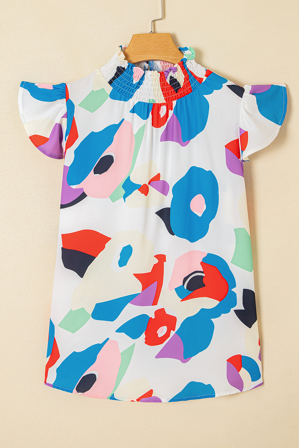 Mehrfarbige Bluse mit abstraktem Print und Rüschenärmeln