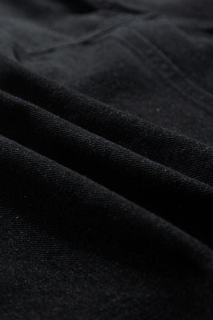 Schwarze, gerüschte, kurzärmlige Jeansjacke mit ungesäumten Kanten