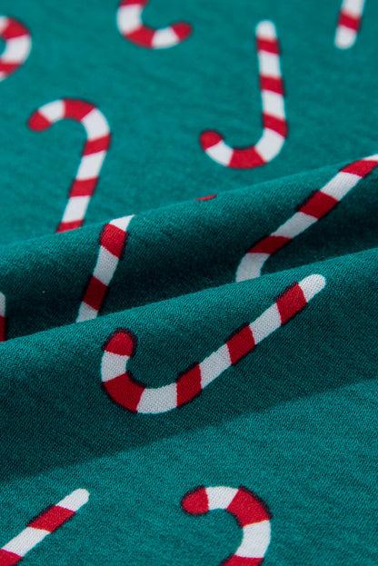 Grünes Lounge-Set mit Oberteil und Hose mit Weihnachts-Zuckerstangen-Aufdruck