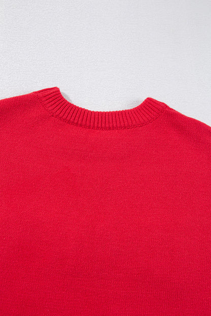 Feurig-roter Lametta Merry Letter Baggy Pullover mit tief angesetzter Schulterpartie