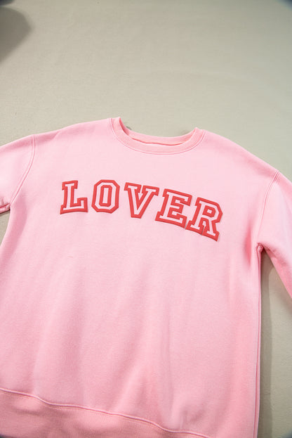Pinkes LOVER Pullover-Sweatshirt mit Puff-Print und überschnittener Schulter