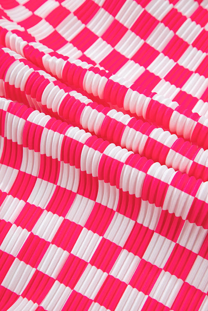 Rosa Pyjama-Set mit kariertem Hemd mit Knöpfen und hoch taillierter Hose