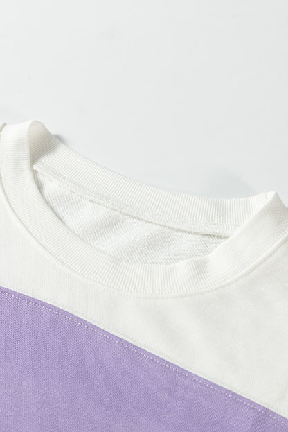 Beiges Sweatshirt mit Rundhalsausschnitt und Patchwork-Farbblockdesign mit überschnittener Schulter