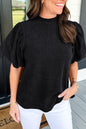 Schwarze Bluse mit Stehkragen und Puffärmeln