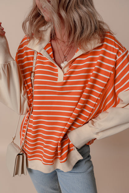 Orangefarbenes Sweatshirt mit Farbblockdesign und lockerer Passform, Kragen und überschnittenen Schultern