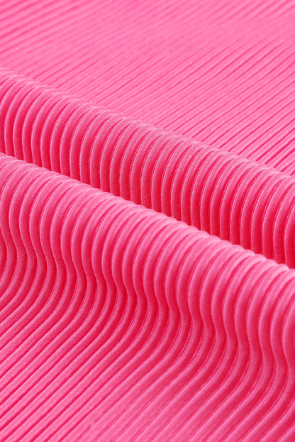 Rosa Lounge-Set mit 3/4-Ärmeln, Plissee-Hemd und Shorts mit hoher Taille