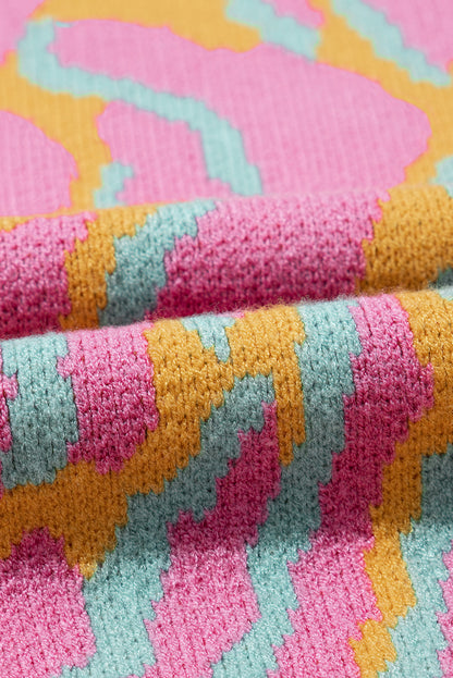 Leuchtend rosa Pullover mit geripptem Leopardenmuster in Übergröße