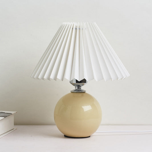 Plissee Lampenschirm Gemütliche Nachttischlampe Moderne Keramik Schreibtischlampe 220V