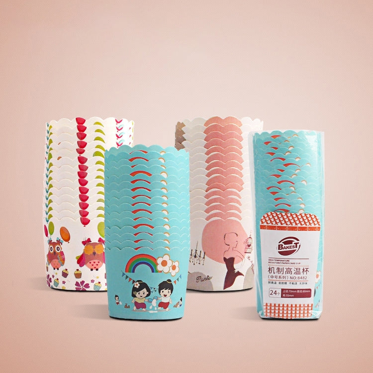 24 Stück/Packung, runde Laminierförmchen für Kuchen, Muffins, Schokoladen-Cupcake-Förmchen, Backförmchen, Größe: 7 x 6 x 5,5 cm, zufällige Farblieferung, 6,8 x 5 x 3,9 cm