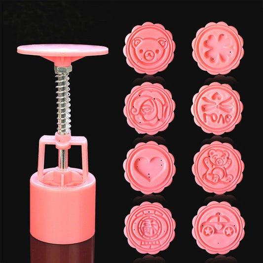 DIY-Fondant-Kuchenform, Keksausstecher, Backwerkzeuge mit 8 runden Cartoon-Mustern, 8 runden Cartoon-Mustern (Pink)