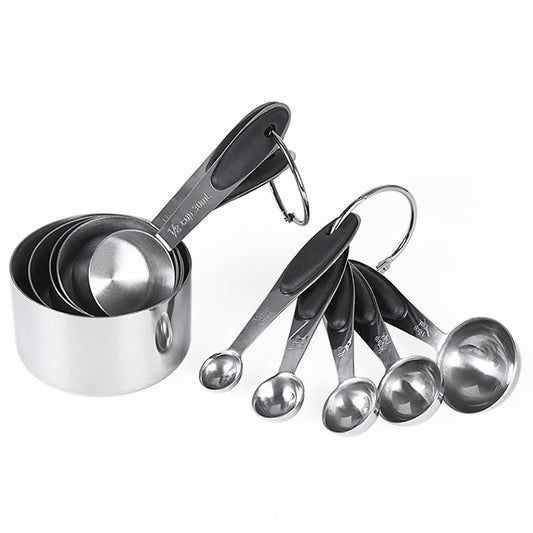 kn650 10-in-1-Messlöffel-Set aus schwarzem Edelstahl für Kuchenformen, Backwerkzeug-Set, 10-in-1-Messlöffel (schwarz)