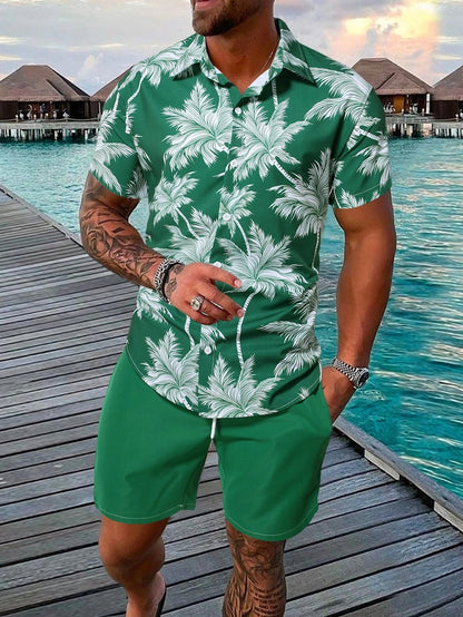 Men's 3D Printed Short-sleeved Shirt Beach Pants Suit