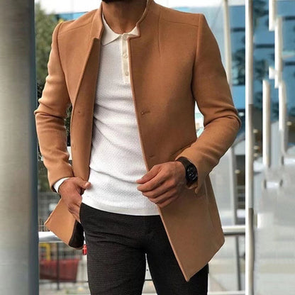 Men's Coat Overcoat Solid Color Slim Fit