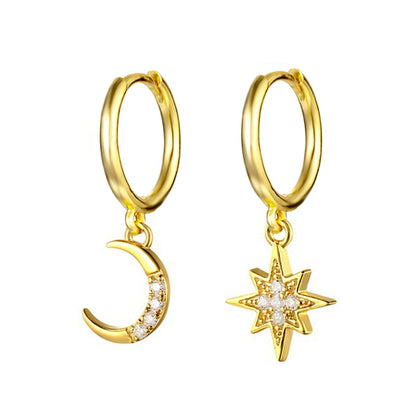1 Pair Retro Star Moon Flower Copper Drop Earrings