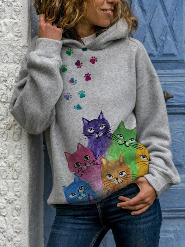 Hooded Long Sleeve Digital Printing Loose Casual Sweater For Women