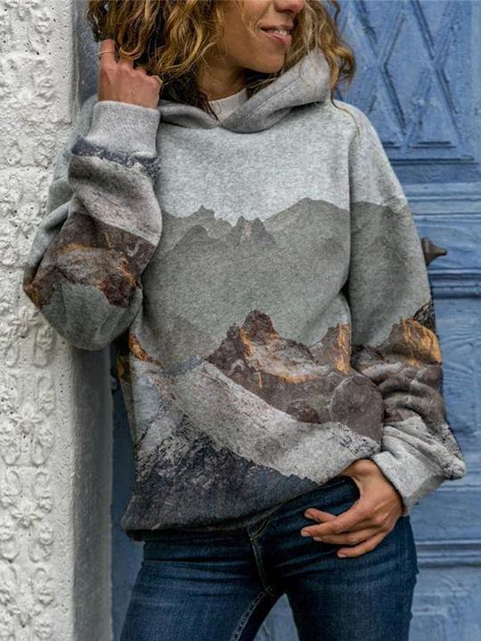 Hooded Long Sleeve Digital Printing Loose Casual Sweater For Women