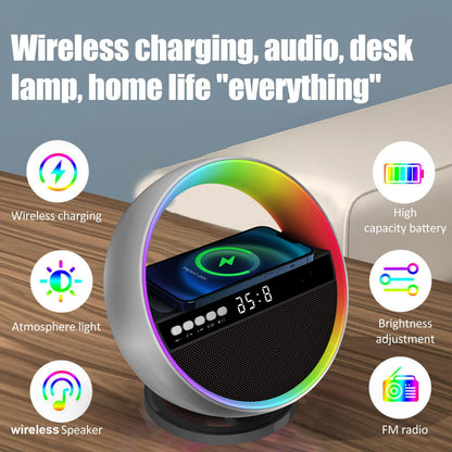 Multifunctional RGB Night Light: Bluetooth Speaker & Wireless Charger