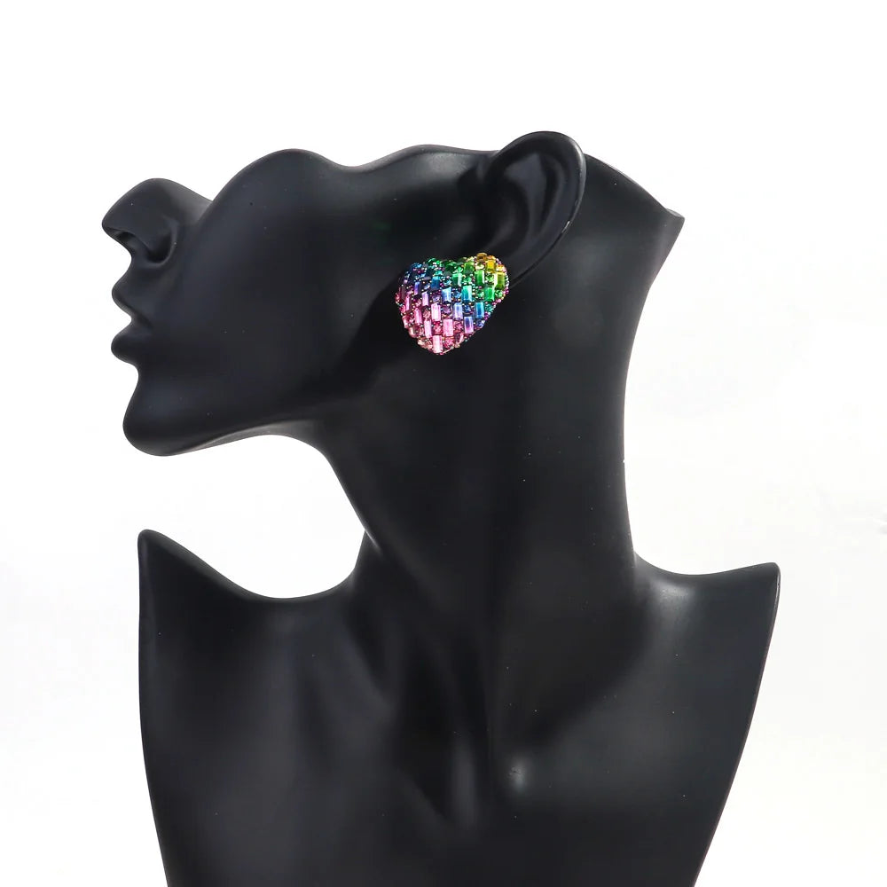 New 26mm Crystal Love Heart Stud Earrings – Shiny Peach Statement for Weddings & Valentine's Day Gifts